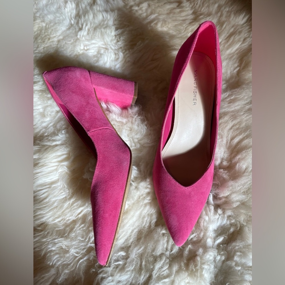 Marc Fisher Pink Suede Block Heel Pumps